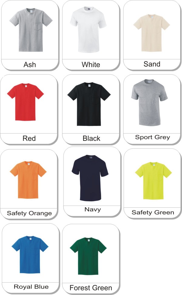 Gildan� Ultra Cotton� Pocketed T-Shirt is available in the following colours: Safety Orange**, Safety Green**