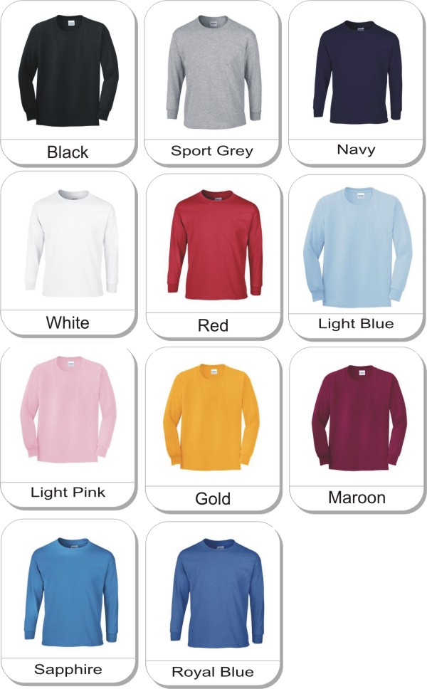 Gildan� Ultra Cotton� Youth Long Sleeve T-Shirt is available in the following colours: Red, Black, Navy, Royal