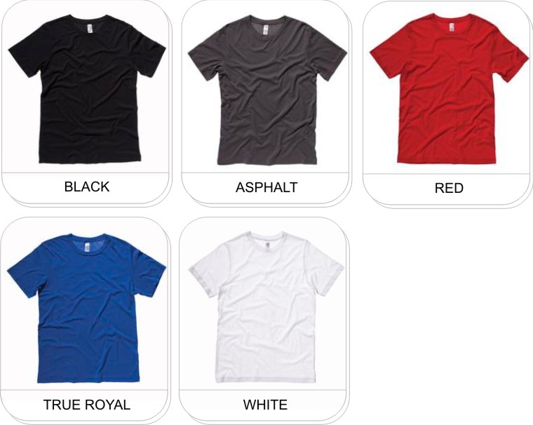  BELLA+CANVAS POLY-COTTON SHORT SLEEVE TEE is available in the following colours: Black, Asphalt, Red, True Royal