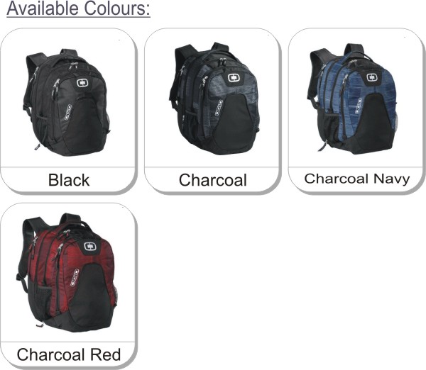 NEW! OGIO� JUGGERNAUT 17" LAPTOP BACKPACK is available in the following colours: Charcoal, Black, Charcoal Red, Charcoal Navy