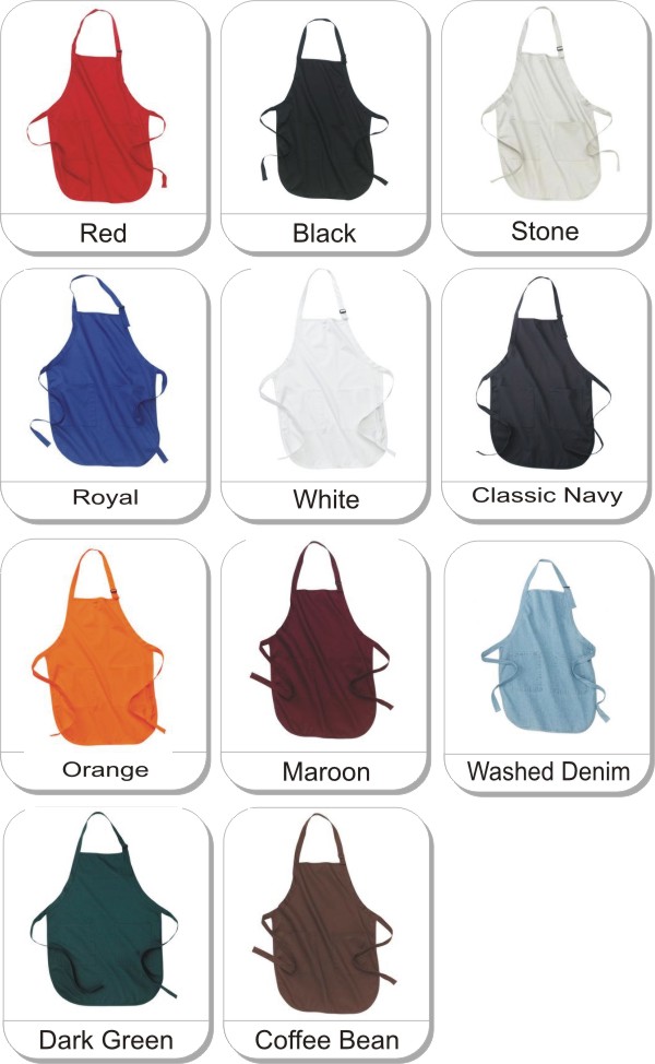 Authentic� Full Length Apron With Pockets is available in the following colours: Red, Black, Stone, Classic Navy, White, Royal, Dark Green, maroon, Orange, Washed Denim, coffee bean, Coal Grey