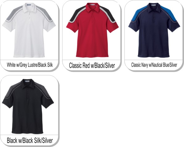MENS EDRY� COLOUR-BLOCK POLO is available in the following colours: white w/grey lustre/black silk,  black w/black silk/silver,  classic navy w/nautical blue/silver,  blassic red w/black/silver
