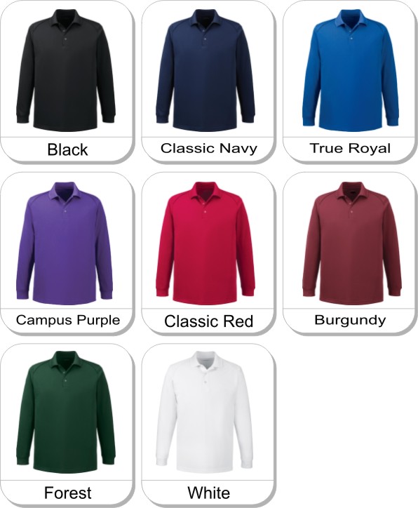 MENS EPERFORMANCE� SNAG PROTECTION LONG SLEEVE POLO    is available in the following colours: Burgandy, Campus Purple, True Royal, Forest, Black, Classic Navy, Classic Red