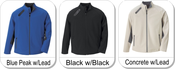 MENS 3-LAYER SOFT SHELL JACKET is available in the following colours: Blue Peak w/Lead, Black w/Black, Concrete w/Lead