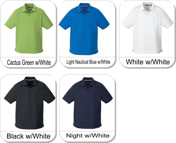 MENS RECYCLED POLYESTER PERFORMANCE PIQUE POLO is available in the following colours: Cactus Green w/White, Black w/White, Black w/White, Night w/White, Light Nautical Blue w/White