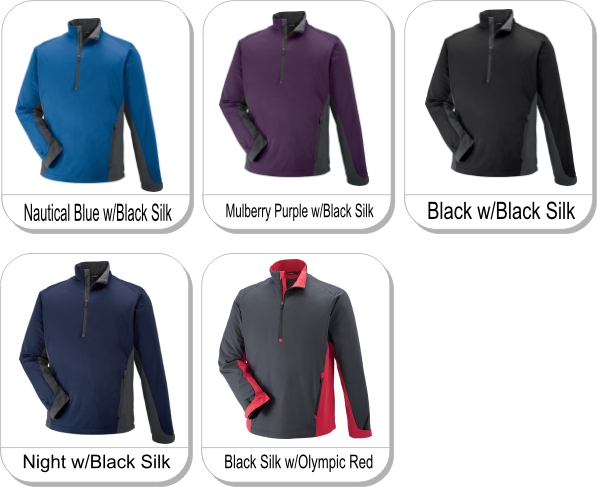 PARAGON MENS LAMINATED PERFORMANCE STRETCH WINDSHIRT is available in the following colours: Nautical Blue w/Black Silk, Mulberry Purple w/Black Silk, Black w/Black Silk, Night w/Black Silk, Black Silk w/Olympic Red