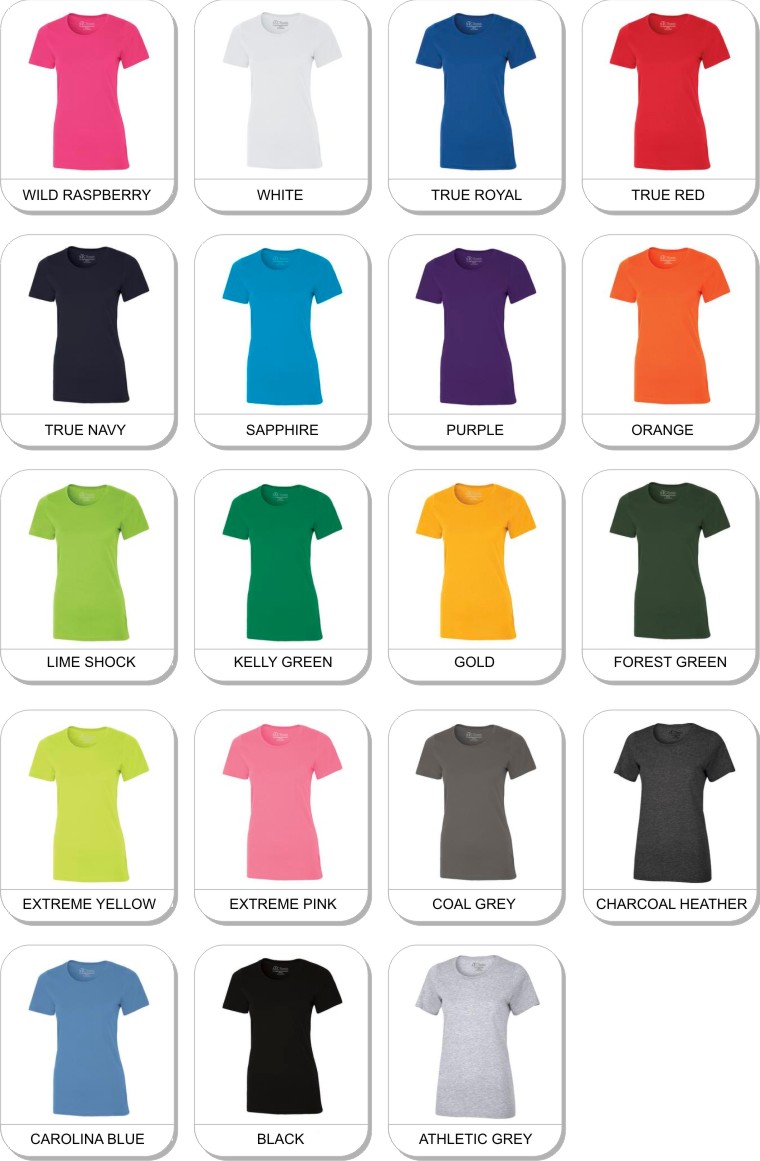 ATC EUROSPUN LADIES TEE. ATC8000L is available in the following colours: Athletic Grey, Black, Carolina Blue, Charcoal Heather, Coal Grey, Extreme Pink, Extreme Yellow, Forest Green, Gold, Kelly Green, Lime Shock, Orange, Purple, Sapphire, True Navy, True Red, True Royal, White, Wild Raspberry