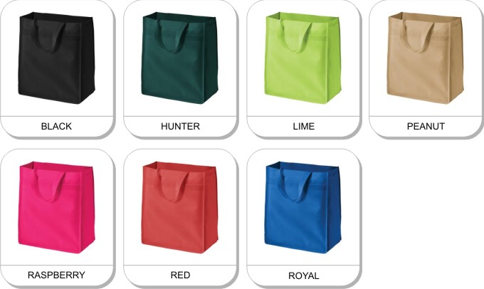 NEW! ATC� POLYPROPYLENE GROCERY TOTE is available in the following colours: Black, Peanut, Lime, Hunter, Red, Royal, Raspberry