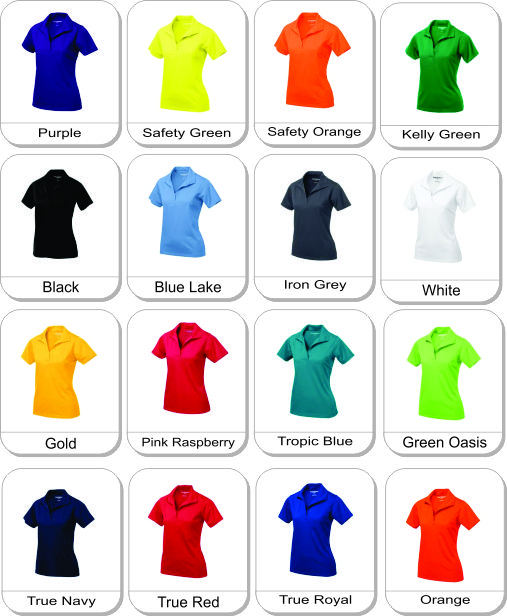 Coal Harbour� Ladies Snag Resistant Tricot Sport Shirt is available in the following colours: black, blue lake, iron grey, true navy, true red, white, gold, kelly green, pink raspberry, purple, safety green, safety orange, tropic blue, true royal, green oasis, orange