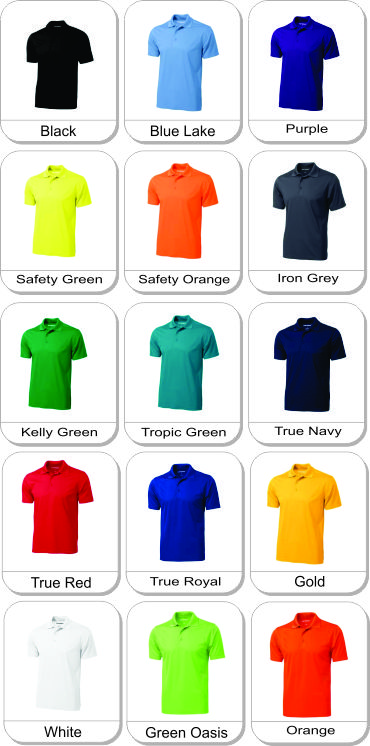 Coal Harbour Snag Resistant Sport Shirt is available in the following colours: Black, Blue Lake, Gold, Iron Grey, Kelly Green, Purple, Safety Green, Safety Orange, Tropic Blue, True Navy, True Red, True Royal, White, Green Oasis, Orange