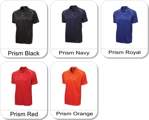 Textured Sport Shirt with Piping is available in the following colours: Prism Black, Prism Navy, Prism Orange, Prism Red, Prism Royal