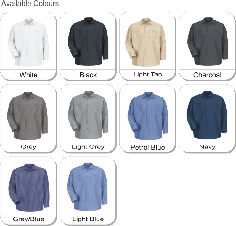 RED KAP� INDUSTRIAL LONG SLEEVE WORK SHIRT is available in the following colours: Blue/Grey