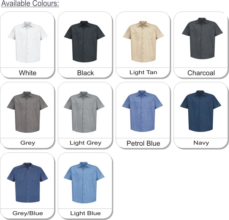 RED KAP� INDUSTRIAL SHORT SLEEVE WORK SHIRT is available in the following colours: Blue/Grey