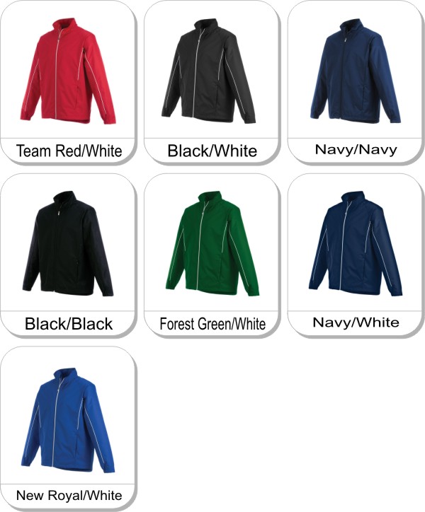 ELGON Track jacket is available in the following colours: Team Red/White, Navy/Navy, New Royal/White, Navy/White, Forest Green/White, Black/Black, Black/White