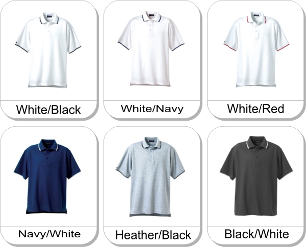 CINTURA Short sleeve polo is available in the following colours: White/Black,  White/Navy,  White/Red,  Navy/White,  Heather/Black,  Black/White