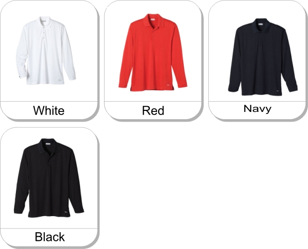 BRECON Long sleeve polo is available in the following colours: White,  Red,  Navy,  Black