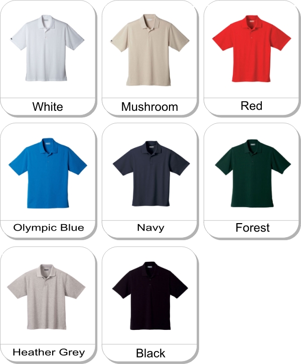 PURCELL Short sleeve polo is available in the following colours: White,  Mushroom,  Red,  Olympic Blue,  Navy,  Forest Green,  Heather Grey,  Black