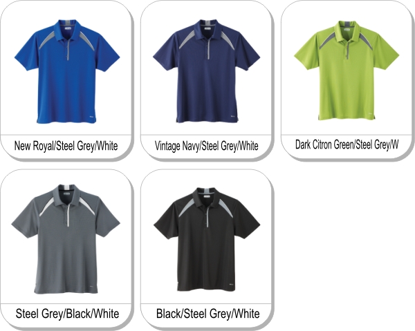 QUINN Short sleeve polo is available in the following colours: New Royal/Steel Grey/White,  Vintage Navy/Steel Grey/White,  Dark Citron Green/Steel Grey/W,  Steel Grey/Black/White,  Black/Steel Grey/White