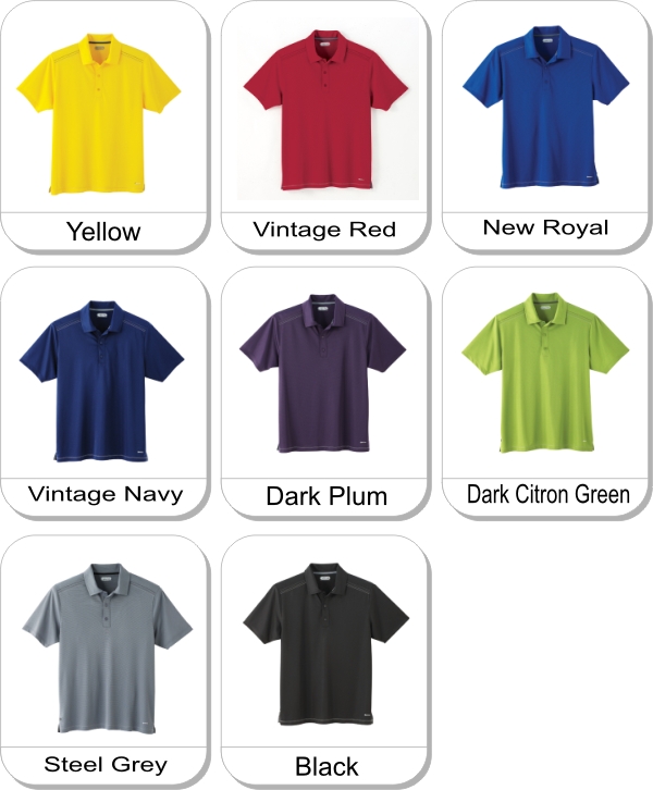 DUNLAY Short sleeve polo is available in the following colours: Yellow,  Vintage Red,  New Royal,  Vintage Navy,  Dark Plum,  Dark Citron Green,  Steel Grey,  Black