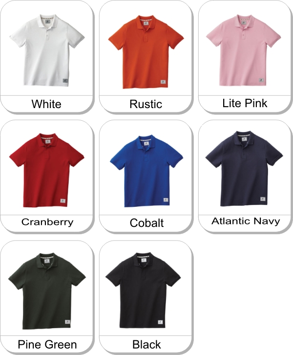 MAPLETON Roots73 SS polo is available in the following colours: White,  Rustic,  Lite Pink,  Cranberry,  Cobalt,  Atlantic Navy,  Pine Green,  Black