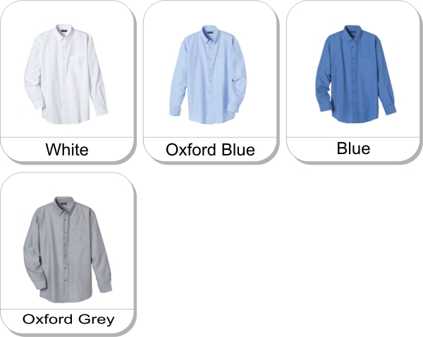 (M) TULARE Oxford LS shirt is available in the following colours: White,  Oxford Blue,  Blue,  Oxford Grey