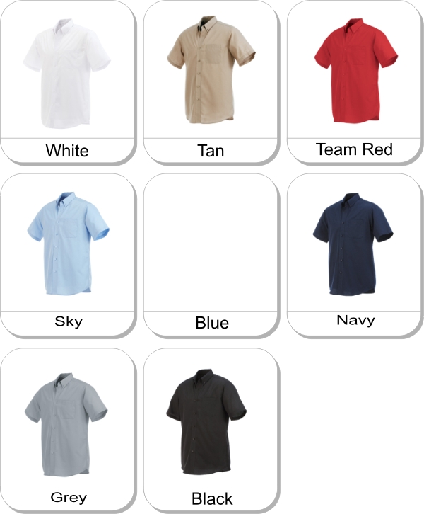 (M) COLTER Short sleeve shirt is available in the following colours: White,  Tan,  Team Red,  Sky,  Blue,  Navy,  Grey,  Black