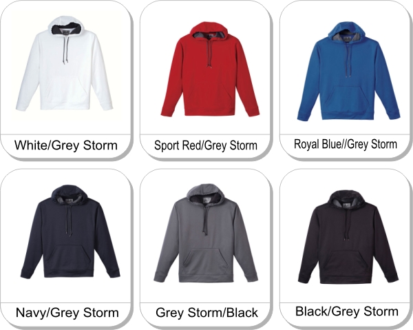 (M) PASCO Tech hoody is available in the following colours: White/Grey Storm,  Sport Red/Grey Storm,  Royal Blue/Grey Storm,  Navy/Grey Storm,  Grey Storm/Black,  Black/Grey Storm