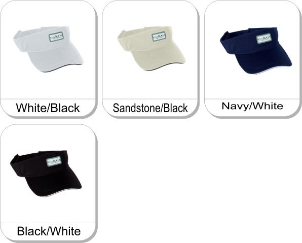 (U) EXCEL Chino twill visor is available in the following colours: White/Black,  Sandstone/Black,  Navy/White,  Black/White