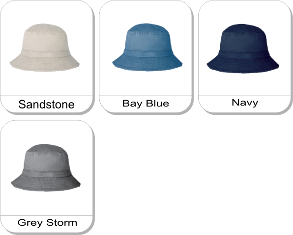 (U) MOXIE Vintage twill bucket is available in the following colours: Sandstone,  Bay Blue,  Navy,  Grey Storm