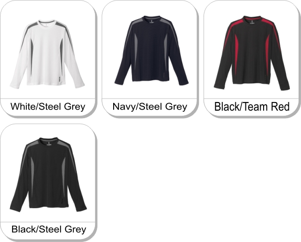 (Y) KEMAH Long sleeve tech tee is available in the following colours: White/Steel Grey,  Navy/Steel Grey,  Black/Team Red,  Black/Steel Grey