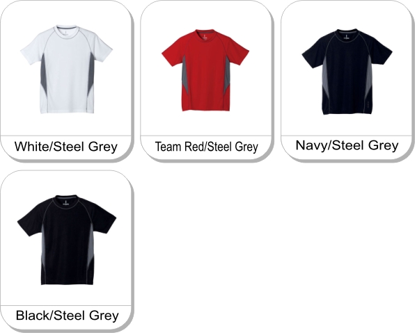 (Y) DIAZ Short sleeve tech tee is available in the following colours: White/Steel Grey,  Team Red/Steel Grey,  Navy/Steel Grey,  Black/Steel Grey