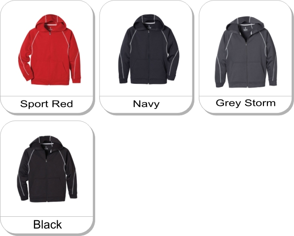 (Y) TONLE Full zip hoody is available in the following colours: Sport Red,  Navy,  Grey Storm,  Black