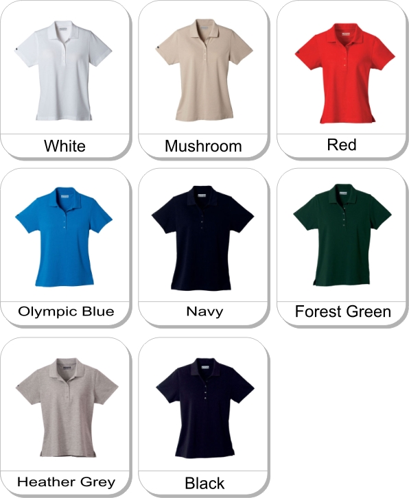 (W) PURCELL Short sleeve polo is available in the following colours: White,  Mushroom,  Red,  Olympic Blue,  Navy,  Forest Green,  Heather Grey,  Black