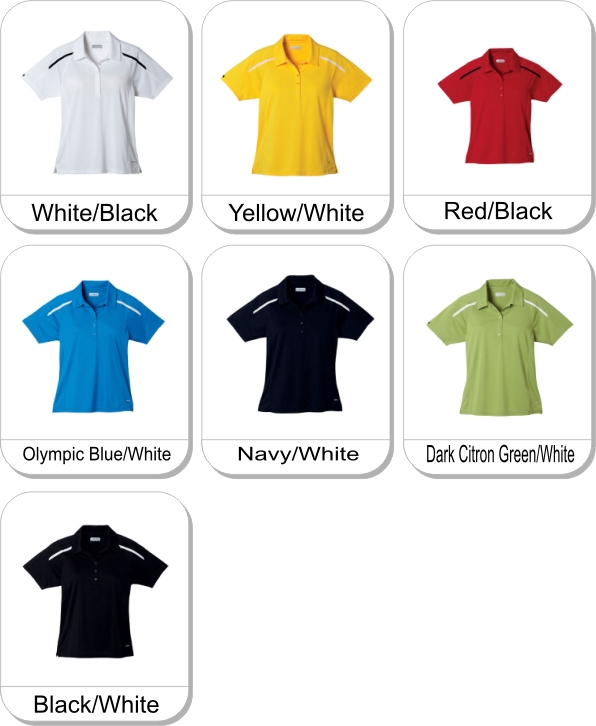 (W) NYOS Short sleeve polo is available in the following colours: White/Black,  Yellow/White,  Vintage Red/Black,  Olympic Blue/White,  Navy/White,  Dark Citron Green/White,  Black/White