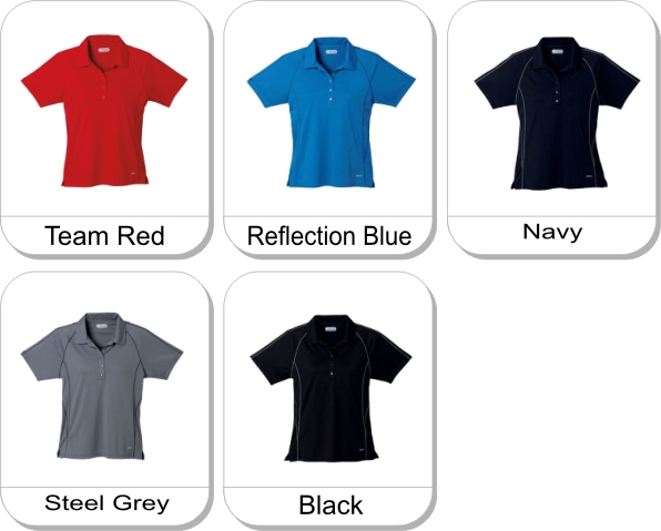 (W) MANYARA Short sleeve polo is available in the following colours: Team Red,  Reflection Blue,  Navy,  Steel Grey,  Black