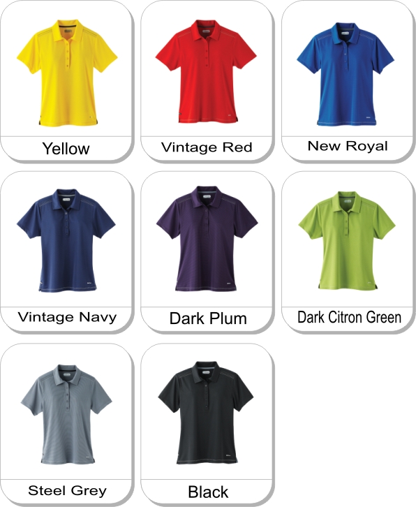 (W) DUNLAY Short sleeve polo is available in the following colours: Yellow,  Vintage Red,  New Royal,  Vintage Navy,  Dark Plum,  Dark Citron Green,  Steel Grey,  Black