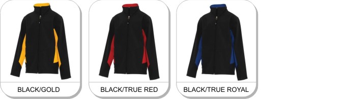 COAL HARBOUR: EVERYDAY COLOUR BLOCK SOFT SHELL YOUTH JACKET is available in the following colours: Black/Gold, Black/True Red, Black/ True Royal