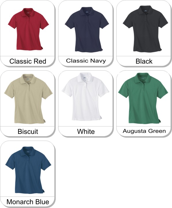 LADIES EPERFORMANCE� JACQUARD PIQUE POLO is available in the following colours: monarch blue,  augusta green,  white,  black,  biscuit,  classic navy,  classic red