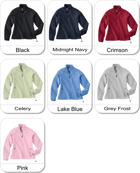 LADIES MICROFLEECE UNLINED JACKET is available in the following colours: Black,  Midnight Navy,  Crimson,  Celery,  Lake Blue,  Grey Frost,   Powder Pink,  Orange Spice