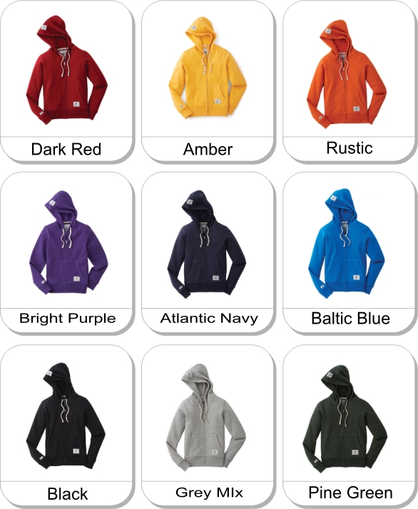 (W) BROCKTON Roots73 Flc hoody is available in the following colours: Amber,  Rustic,  Dark Red,  Baltic Blue,  Atlantic Navy,  Bright Purple,  Pine Green,  Grey Mix,  Black