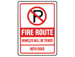Fire Route No Parking Sign.