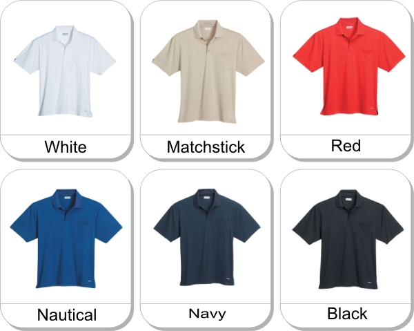 PICO SS polo w/ pocket is available in the following colours: White, Matchstick, Red, Nautical Blue, Navy, Black